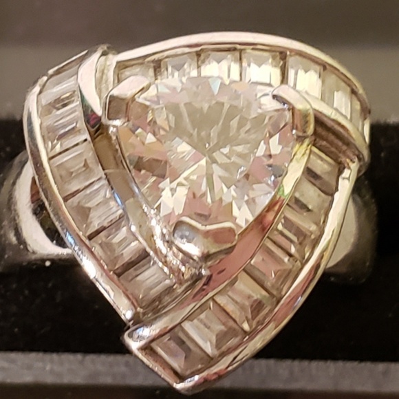 CZ  Princess Baguette Cut Sterling Silver Ring - Picture 7 of 8